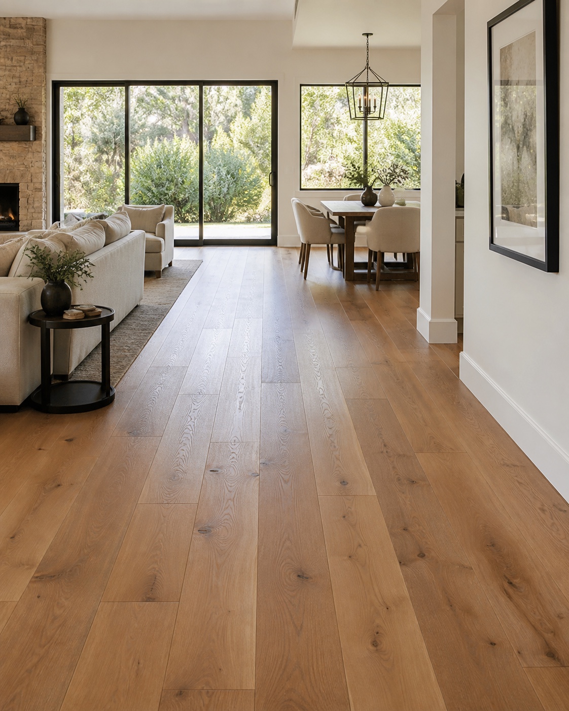 Finished flooring concept shown across a complete furnished living space