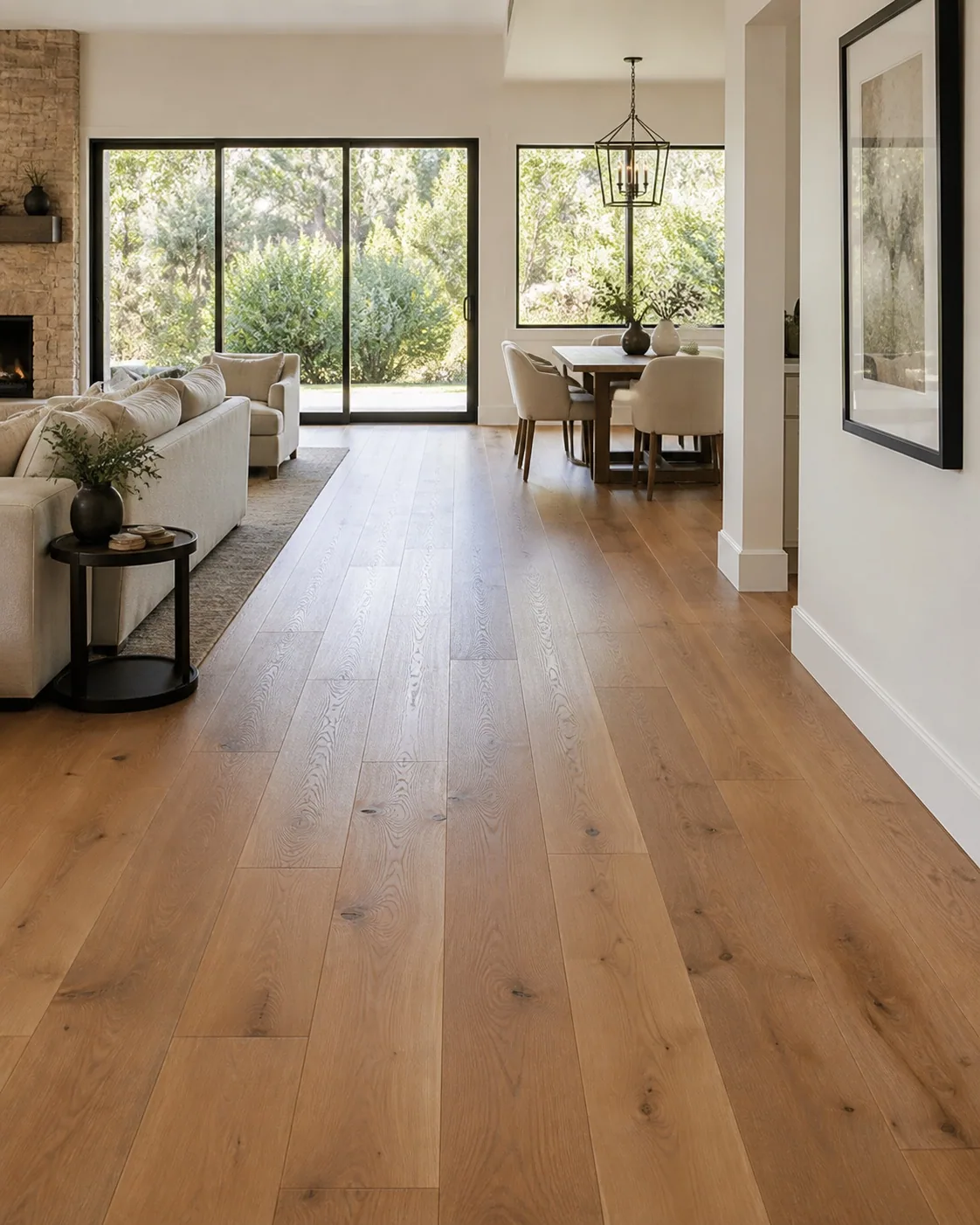 Finished flooring concept shown across a complete furnished living space