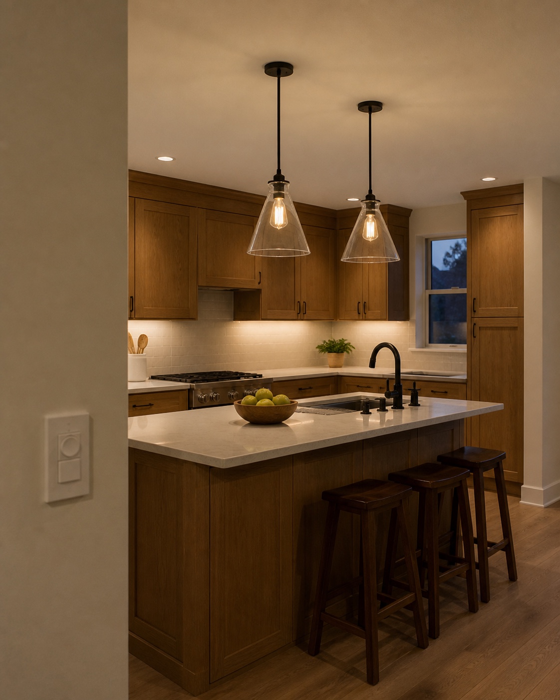 Complete kitchen concept with pendant, recessed, and under-cabinet lighting