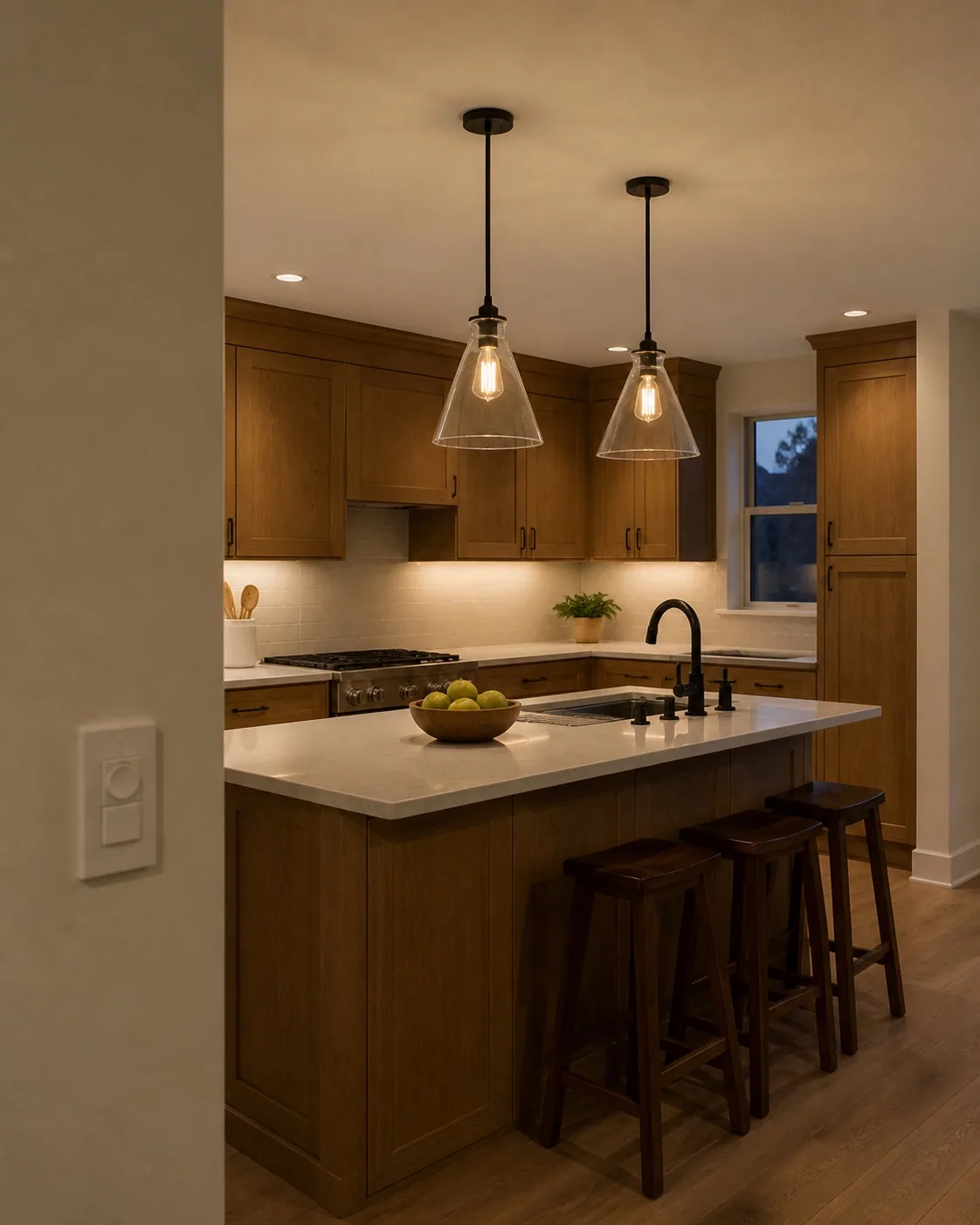 Complete kitchen concept with pendant, recessed, and under-cabinet lighting