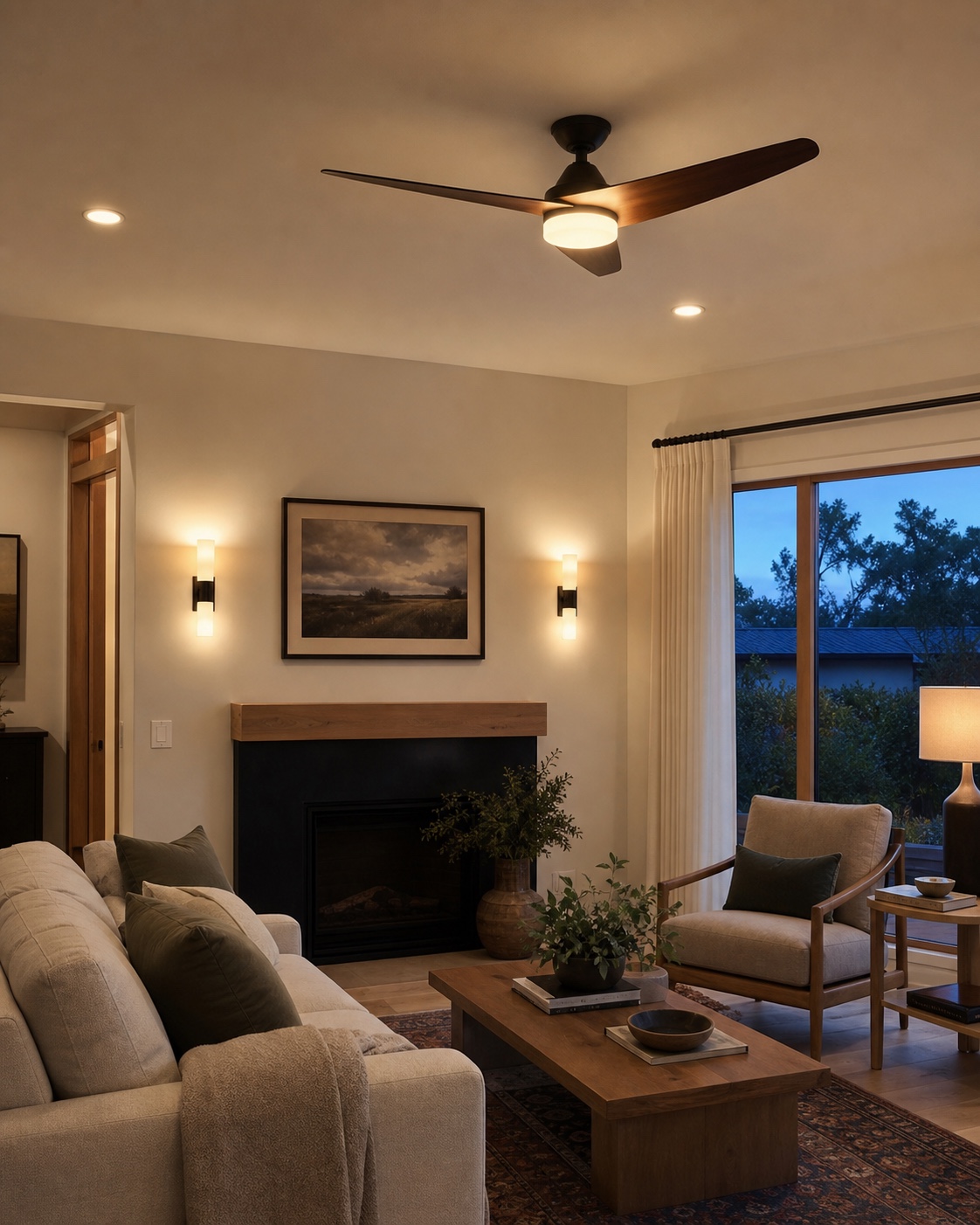 Complete living room concept with layered ambient, accent, and task lighting